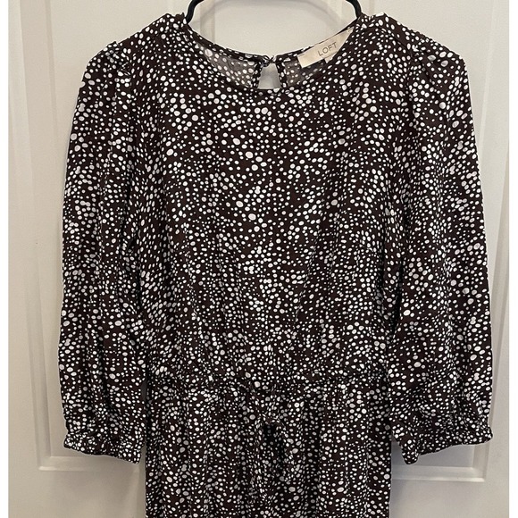 LOFT Dresses & Skirts - Loft Brown White Dotted Cinch Waist Flare Dress‎ Size XS